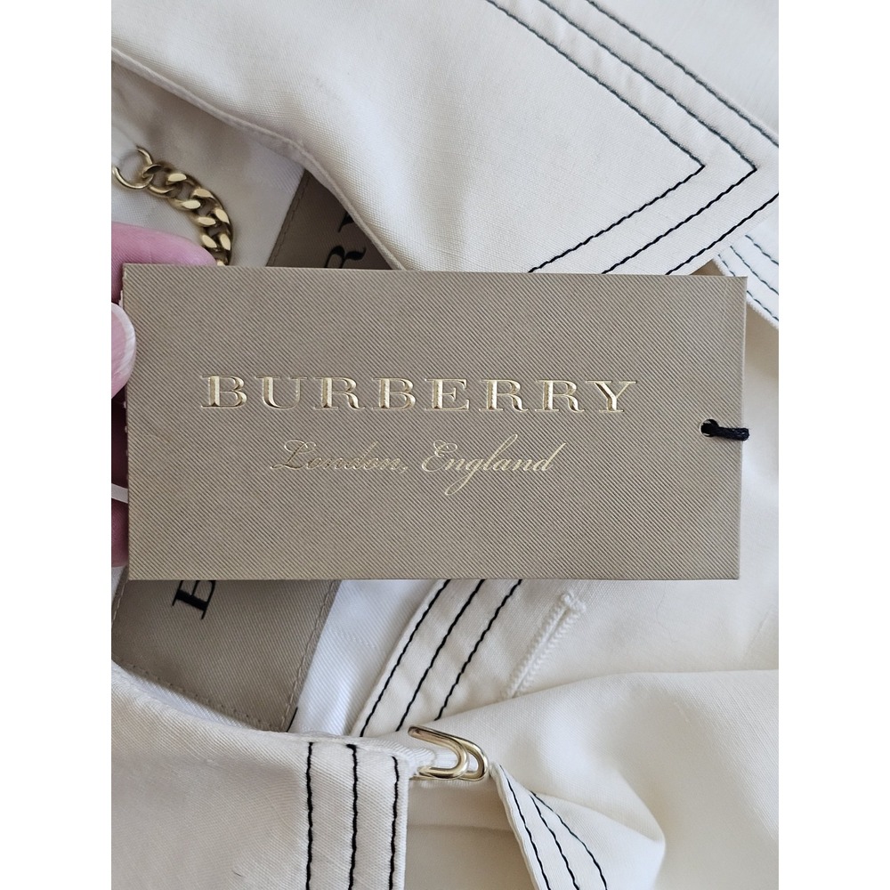 Burberry 100% Silk Cream Trench Coat Double Breasted Belted Long US 10 Brand New - Picture 6 of 16